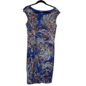 Dressbarn Signature Sadie Dress Blue Brown Paisley Size 10
